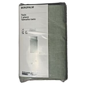 IKEA BERGPALM Twin Duvet Cover & Pillow Sham Set Green Pinstripes-NEW